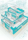Modern Multilevel House Design with Turquoise Accents Royalty Free Stock Photo