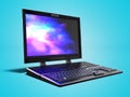 Modern multimedia laptop for work 3d render on blue background with shadow