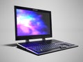 Modern multimedia laptop for work 3d render on gray background w