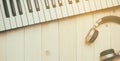 Modern Music equipment on wooden background