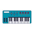 Modern music keyboard topview blue lines