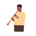 Modern musician playing clarinet. Black-skinned clarinetist performing jazz music on woodwind instrument. Afro-American Royalty Free Stock Photo