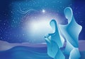 Modern nativity scene with baby Jesus - Mary and Joseph. Holy family on starry blue sky background. Bethlehem Royalty Free Stock Photo