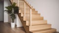 Modern natural ash tree wooden stairs in new house interior. Generative AI Royalty Free Stock Photo