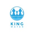 Blue King Crown and Water logo design vector