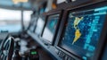Modern Navigation Equipment on Vessel Bridge with Digital Displays Royalty Free Stock Photo