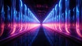 The modern neon corridor, creating the illusion of infinity and inviting to travel along light wav