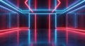 Modern Neon Geometric Corridor with Hexagonal Light Frames Royalty Free Stock Photo