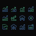 AI Data Analytics and Cloud Computing Neon Line Icons Set on Black Background Royalty Free Stock Photo