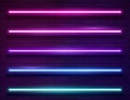 Modern Neon Iridescent Glowing Lines Banner on Dark Empty Grunge Brick Background