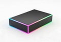 Modern neon-lit black box isolated on white background Royalty Free Stock Photo