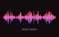 Modern neon soung wave frequency logo. Digital audioy. Stylized wave lines, design elements. Abstract pulse equalizer Royalty Free Stock Photo