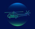 Modern Neon Thin Icon of helicopter on Blue Background.