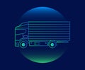 Modern Neon Thin Icon of lorry on Blue Background.