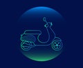 Modern Neon Thin Icon of scooter on Blue Background. Royalty Free Stock Photo