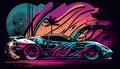 Modern Neon Watercolor Sports Car Illustration, Made with Generative AI