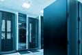 Modern network and telecommunication technology computer concept: server room in datacenter Royalty Free Stock Photo