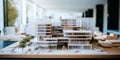 modern new apartment or business building complex scale model on the desk in architect office