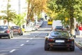 Modern new car on the side of the street. Rows of cars parked on Royalty Free Stock Photo