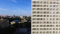 Modern, new executive apartment building. Clip. A large window in an apartment building. Many windows on brick building Royalty Free Stock Photo