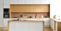 Modern new light interior of kitchen with white furniture and table Royalty Free Stock Photo