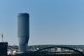 Modern New Skyscraper Blue Glass Building Top Tower Kula in Capital City. Belgrade Serbia. On sunny spring day. A road Royalty Free Stock Photo