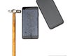 Modern new smartphone and old broken close-up in black isolated on a white background with a copy space as a mock-up Royalty Free Stock Photo