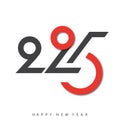 Modern 2025 New Year design with overlapping numbers and text. Vector