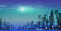 Modern night city skyline in moonlight or sunset, with cloudy sk Royalty Free Stock Photo