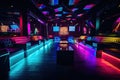 Modern night club interior with colorful lighting. Night club concept. 3D Rendering, colorful interior of bright and beautiful