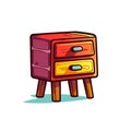 Modern Nightstand Bedroom Object Cartoon Square Illustration.