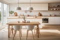 Modern Nordic style kitchen-dining room with light wood furniture