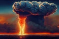 A modern nuclear bomb explosion over a small city.Generative AI