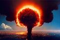 A modern nuclear bomb explosion over a small city.Generative AI