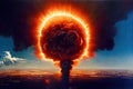 A modern nuclear bomb explosion over a small city.Generative AI