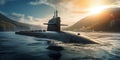 Modern Nuclear Submarine Cruising Undersea. Generative ai