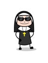 Modern Nun with Black Trendy Sunglasses Vector