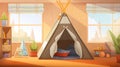 Modern nursery room interior with play tent for kids. an empty children playroom tent. generative ai Royalty Free Stock Photo