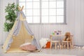 Modern nursery room interior with play tent