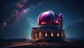 Modern observatory building, night sky with stars on the background space exploration concept