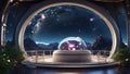 Modern observatory interior night sky with stars on the background space exploration concept