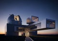 Modern observatory with a large dome housing a telescope, surrounded by sleek, Royalty Free Stock Photo