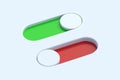 Modern on, off buttons on gray background. Toggle switches