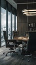 Modern office ambiance with luxurious empty chairs, executive setting