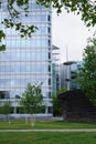 Modern office block in landscaped grounds Royalty Free Stock Photo