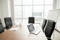 Modern office boardroom interior with conference table and big w Royalty Free Stock Photo