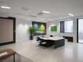 modern office boardroom and meeting room interior with desks, chairs and cityscape view. Royalty Free Stock Photo