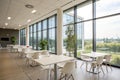Modern office break area with large windows Royalty Free Stock Photo