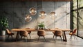 Modern office with a bright, comfortable, and elegant dining space generated by AI