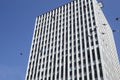 Modern office building against a blue sky, United States.